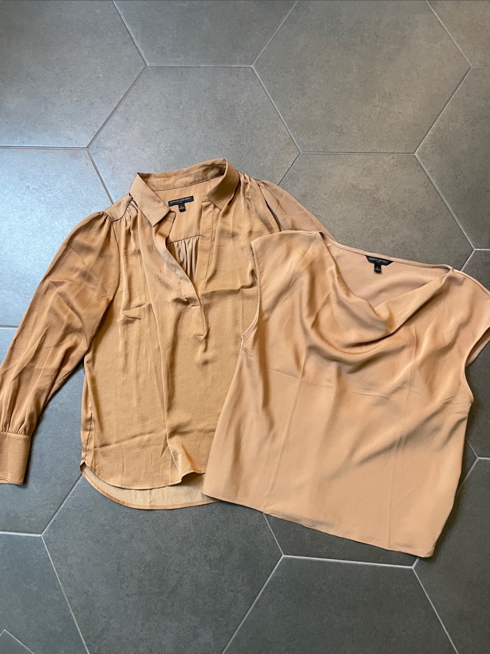 Banana Republic Blouse Duo - Popover Collar & Draped Neck Tops L